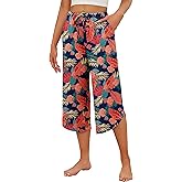 Ekouaer Womens Pajama Pants Capri 2026 Wide Leg Lounge Pj Pants Summer Comfy Drawstring Pajama Bottoms with Pockets