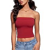 INGIA Womens Double-Layer Fold-Over Collar Tube Top No Padding Bandeau Strapless Shirts Tank Tops
