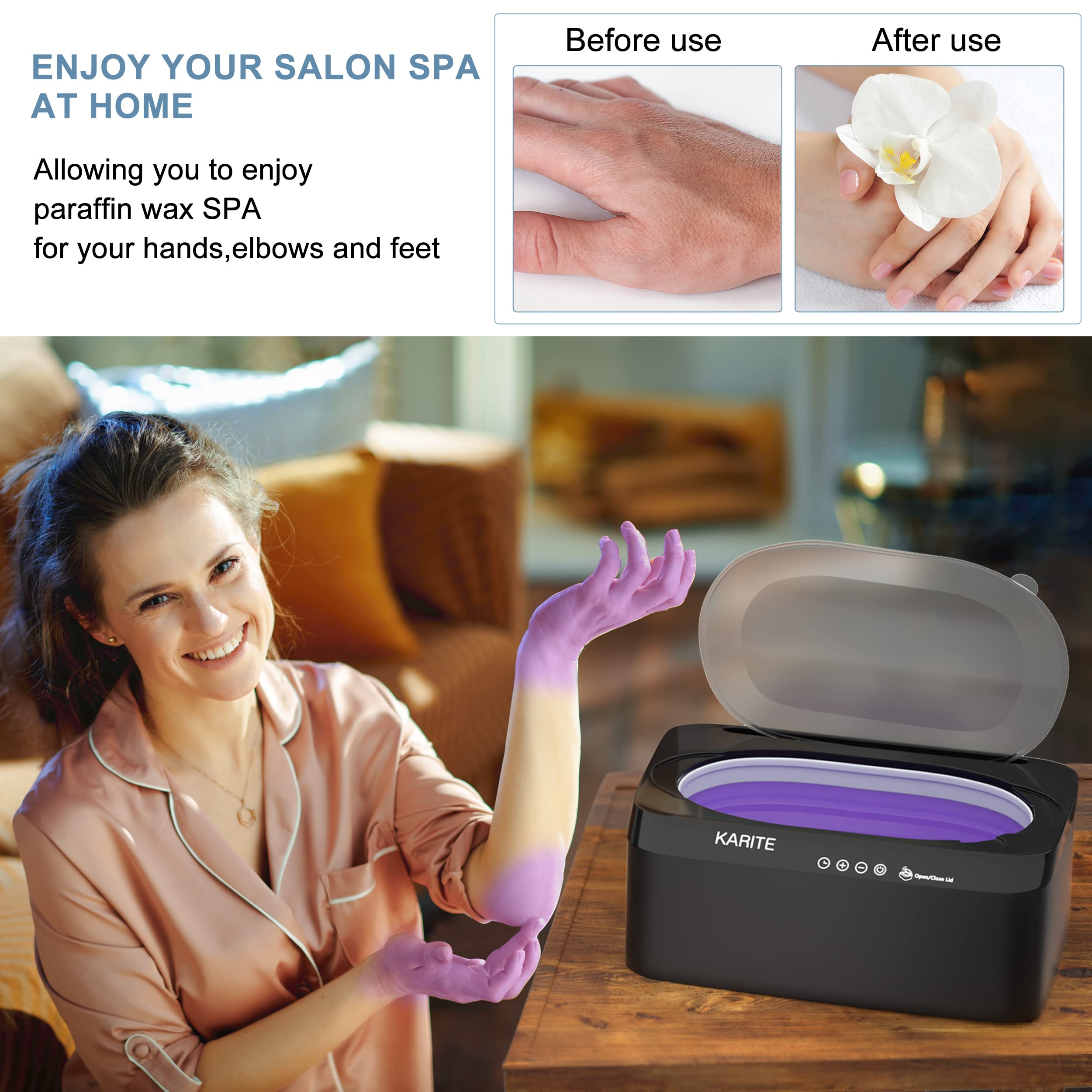 Karite Paraffin Wax Machine for Hands and Feet with Auto Open Lid, Paraffin Bath,20Min Fast Wax Meltdown, Precision Temperature Control, 4500ml Paraffin Warmer with 8Pack Refills