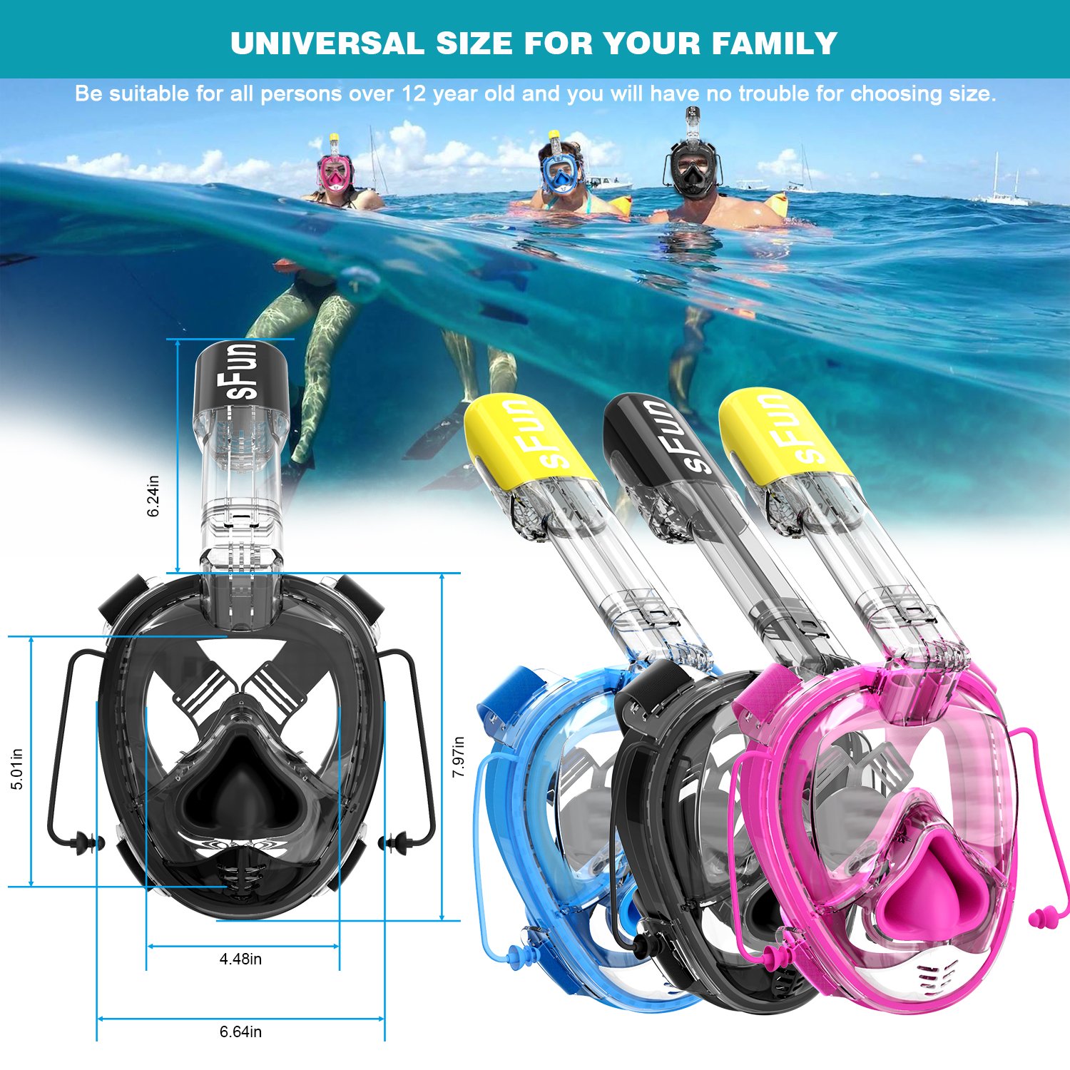 SFUN Diving Mask Full Face Anti-Fog Panoramic Snorkel Mask for Scuba Diving Snorkeling BLUE (BLUE)