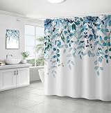 WELTRXE Shower Curtain 183x183cm Blue Leaves 12 Hooks Waterproof Polyester view 2