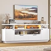 IRONCK TV Stand for TVs 85 inch with Power Outlet and LED Lights, Entertainment Center with Storage Cabinets, Media TV Console with Drawers, Modern TV Stand for Living Room, White