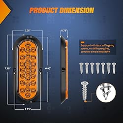 Nilight 6Inch Oval Tail Light 2PCS Amber 24LED Turn
