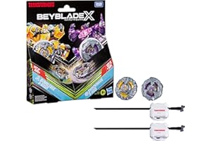 Beyblade X and Transformers Collab, Bumblebee 3-60GP vs. Shockwave 5-80O, 2 Takara Tomy Tops, 2 Launchers, Battling Top Game Toys, Ages 8+ (Amazon Exclusive)