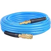 RainBello 50FT 1/4 Inch Air Hose Reinforced Polyurethane Air Compressor Hose - Flexible Heavy Duty Braided Pneumatic Hose with Quick Connect Fittings 300 PSI for Garage Shop Automotive Use