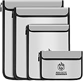 Andyer 4 Pack Fireproof Document Bags, Waterproof Document Pouch Holder with Zipper, Fire Proof Money Bag for Cash, Fireproof Envelope Fire Safe Bag, Fire Resistant Storage for Legal/A4 Size (Gray)