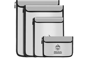 Andyer 4 Pack Fireproof Document Bags, Waterproof Document Pouch Holder with Zipper, Fire Proof Money Bag for Cash, Fireproof Envelope Fire Safe Bag, Fire Resistant Storage for Legal/A4 Size (Gray)