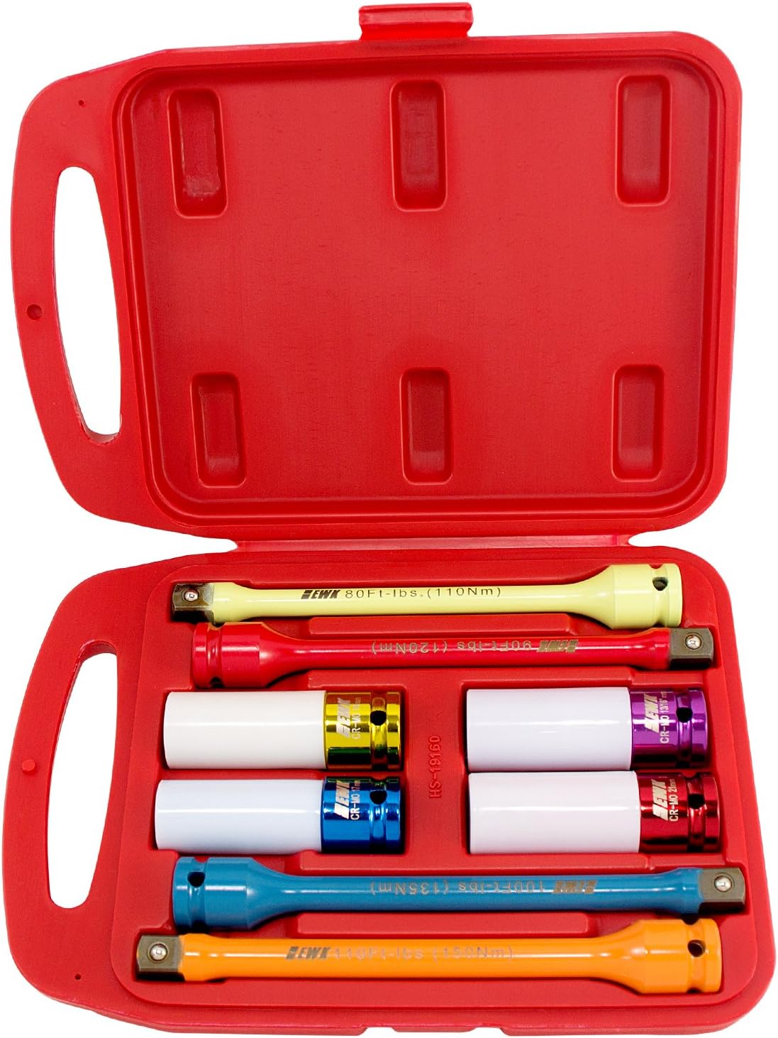 EWK 8PC 1/2 Inch Impact Torque Limiting Extension Sticks and Alloy Thin Wall Lug Nut Sockets