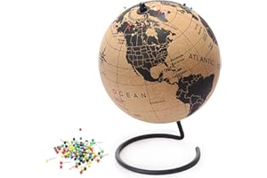 GLOBE TREKKERS Cork Globe with Push Pins - 7.3” Push Pin Globe with Map of the World and Rotating Stand for Children or Adults, 100 Colored Push Pins - World Globe for Home, Office, Classroom, Travel, Kids