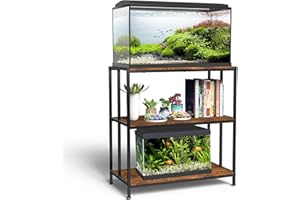HOTOIQ Fish Tank Stand for up to 10-20 Gallon Aquarium, 3 Tiers Heavy Duty Metal Aquarium Stand, Heavy Duty Turtle Tank Terrariums Tank Breeder Reptile Tank Stand for Home Office, 27.1” x 15.7” x 33.4”