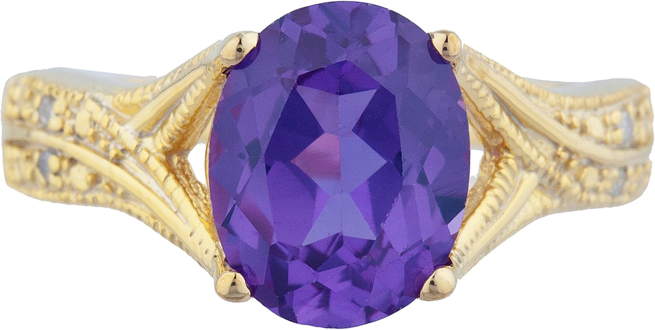 14Kt Gold 3 Ct Created Alexandrite & Diamond Oval Ring