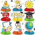 Leinuosen 9 Pcs 2025 Pre K Graduation Honeycomb Centerpieces, Cute Graduation Table Decorations Congrats Grad You Did It Party Decor Double Sided Table Toppers Party Supplies