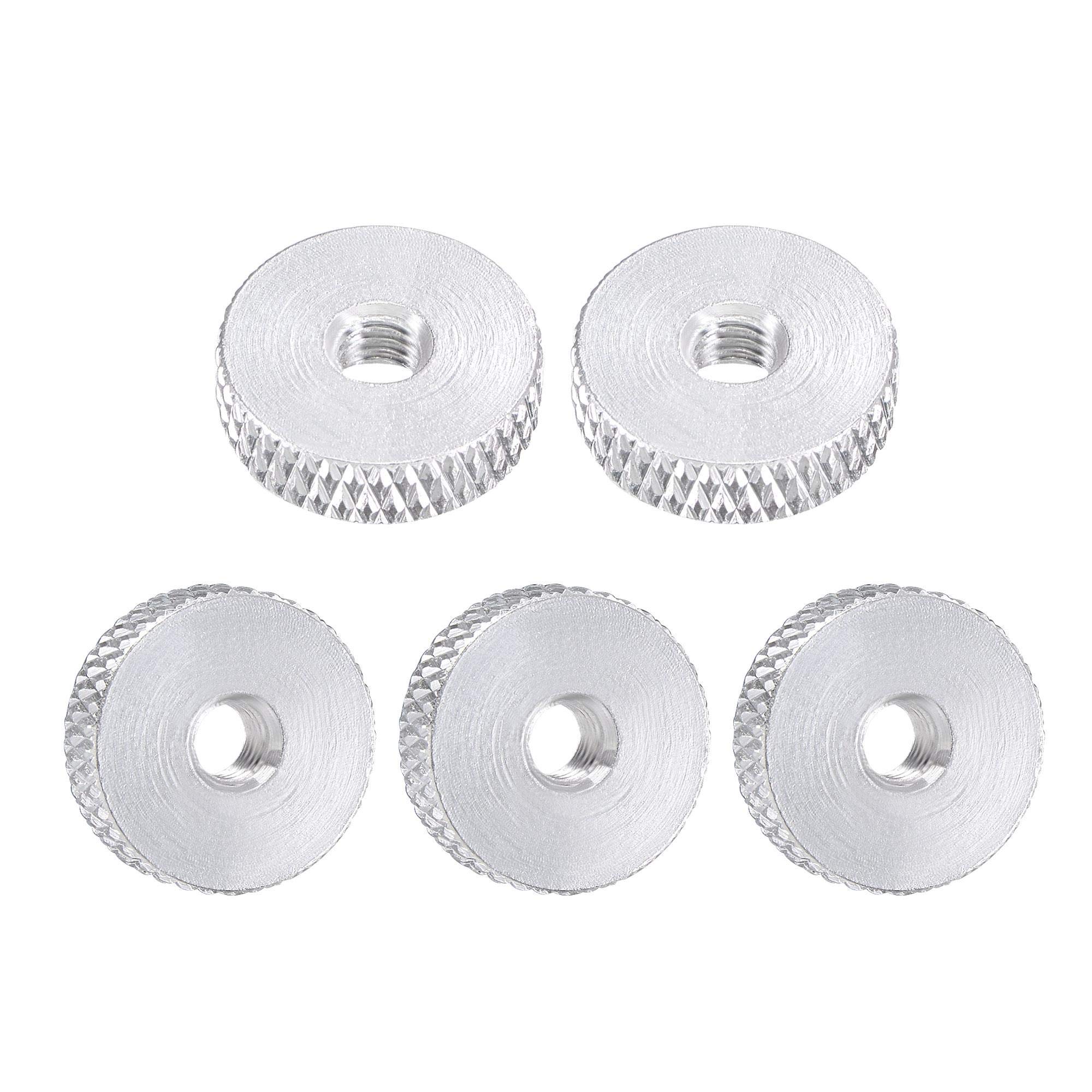 sourcing map Flat Knurled Nut - M4 x 14mm x 4mm Thumb Nuts Lock Adjusting Nuts Aluminum Alloy Silver 5Pcs