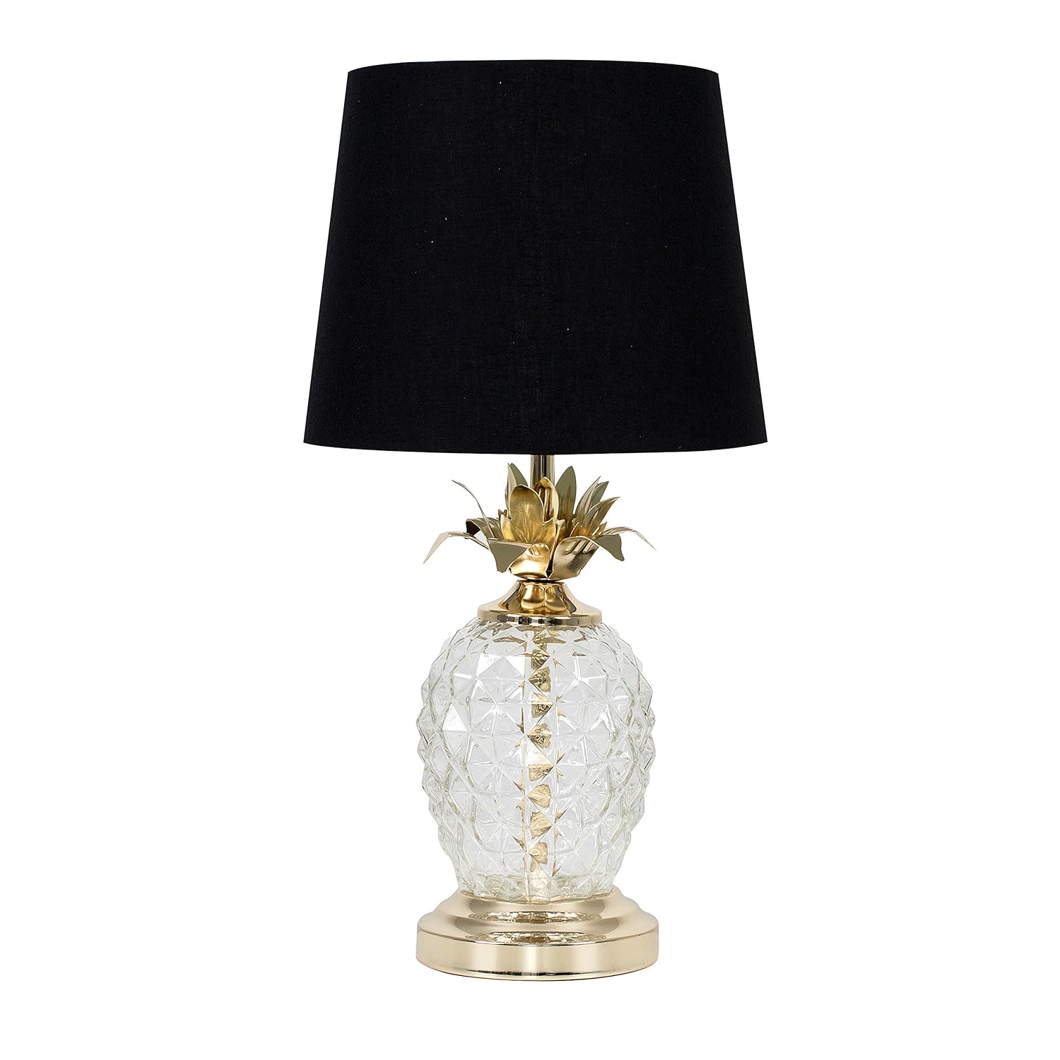 Modern Gold & Clear Glass Pineapple Touch Table Lamp with a Black Shade