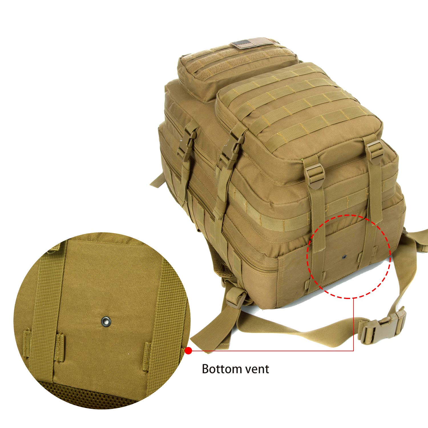 J.CARP Military Tactical Backpack Large 3 Day Assault Pack Army Molle Bug Out Bag, Brown