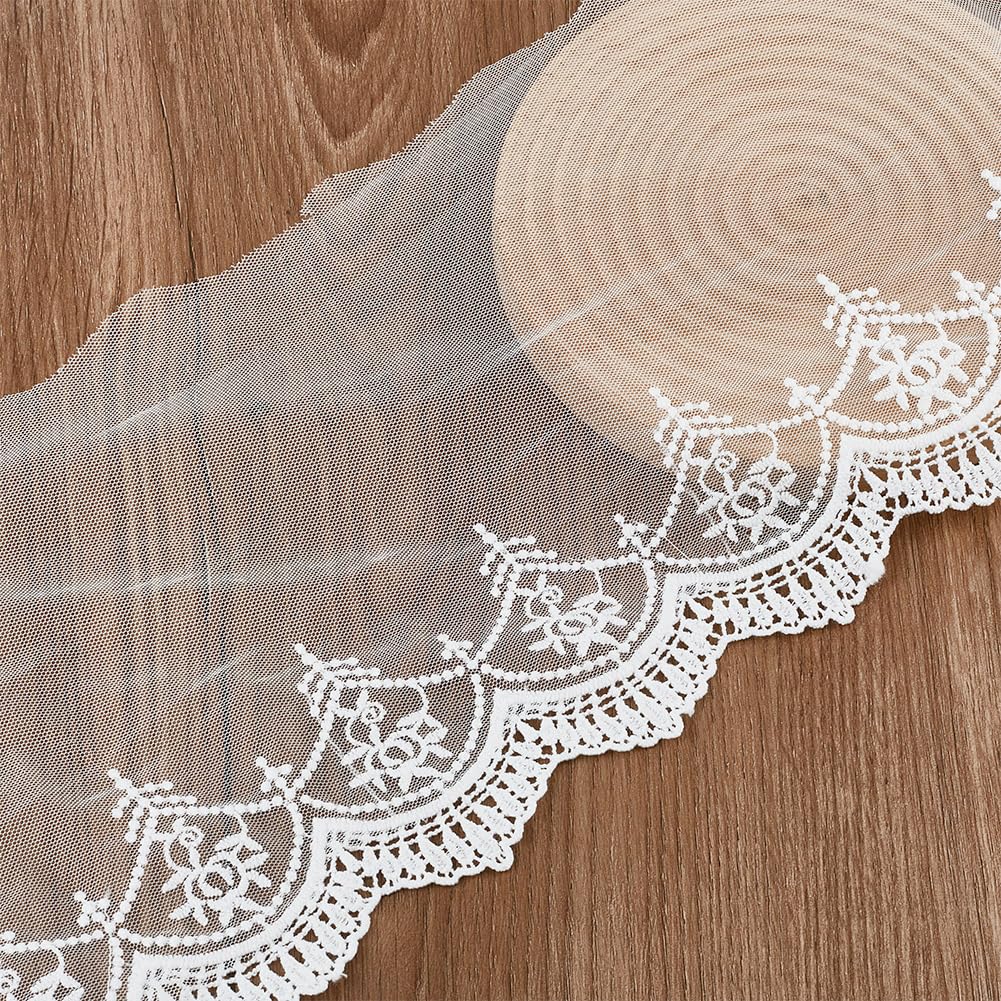 DELORIGIN 5 Yards White Lace Ribbon, Embroidery lace Trim Vintage Floral Lace Ribbons Edge with Mesh Ground Lace Fabric for Sewing DIY Gift Wrap Scrapbooking Dollies Bridal Shower Wedding Decor