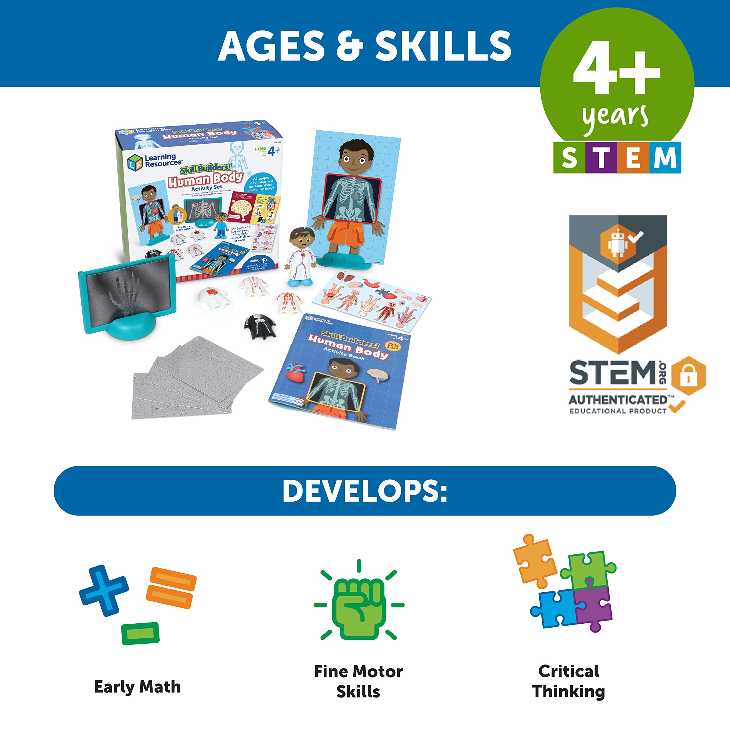 Learning Resources Skill Builders! Human Body Activity Set,17 Pieces, Ages 4+, Preschool Learning Activities, Preschool Science, Preschool Activity Book,Human Body Parts for Kids