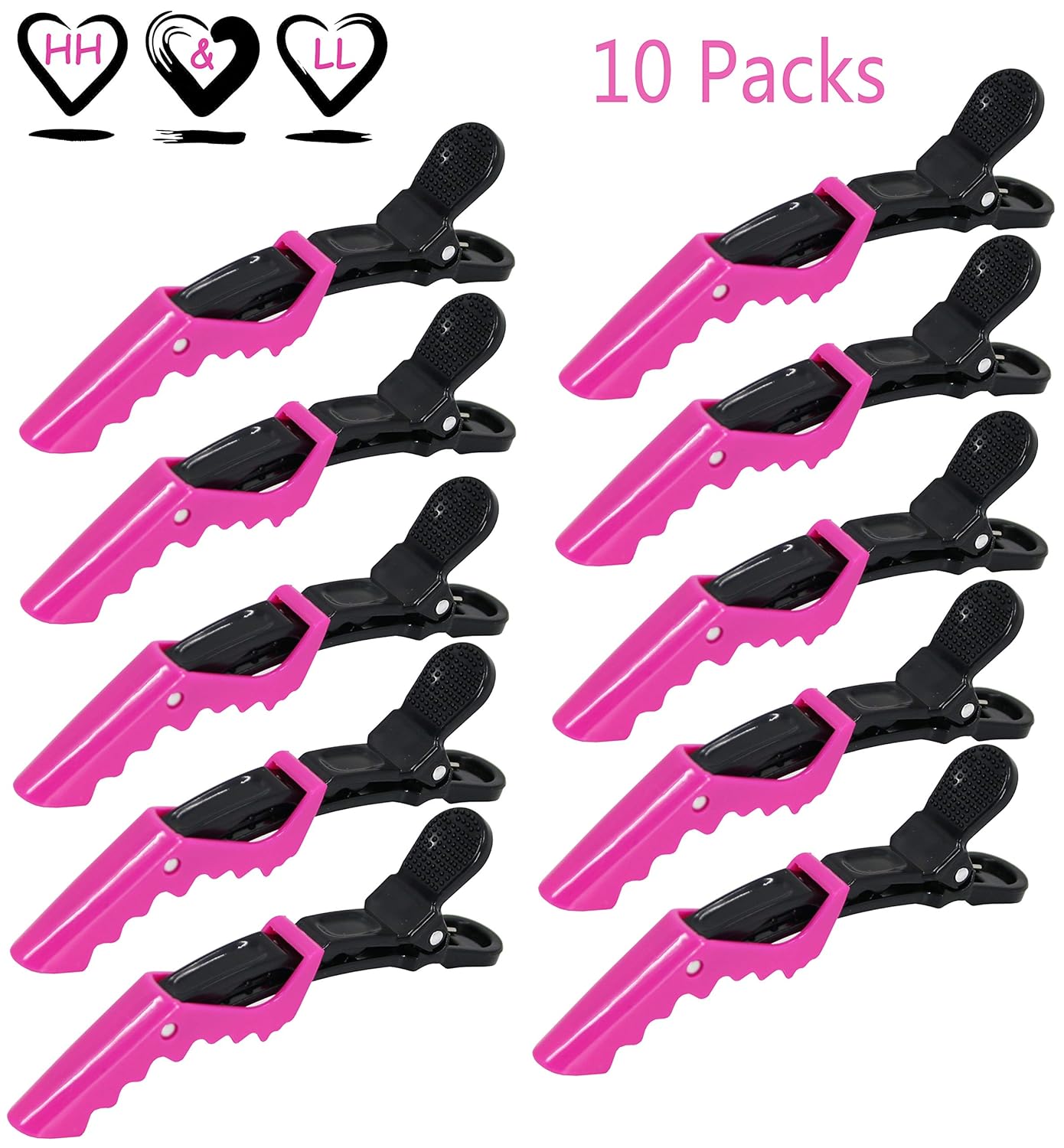 Hair Clips for Women by HH&LL – Wide Teeth & Double-Hinged Design – Alligator Styling Sectioning Clips of Professional Hair Salon Quality - 10Pack (Rose Red) : Beauty