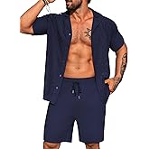 URRU Men's 2 Piece Short Set Beach Vacation Outfits Casual Summer Short Sleeve Button Down Shirt and Shorts Set