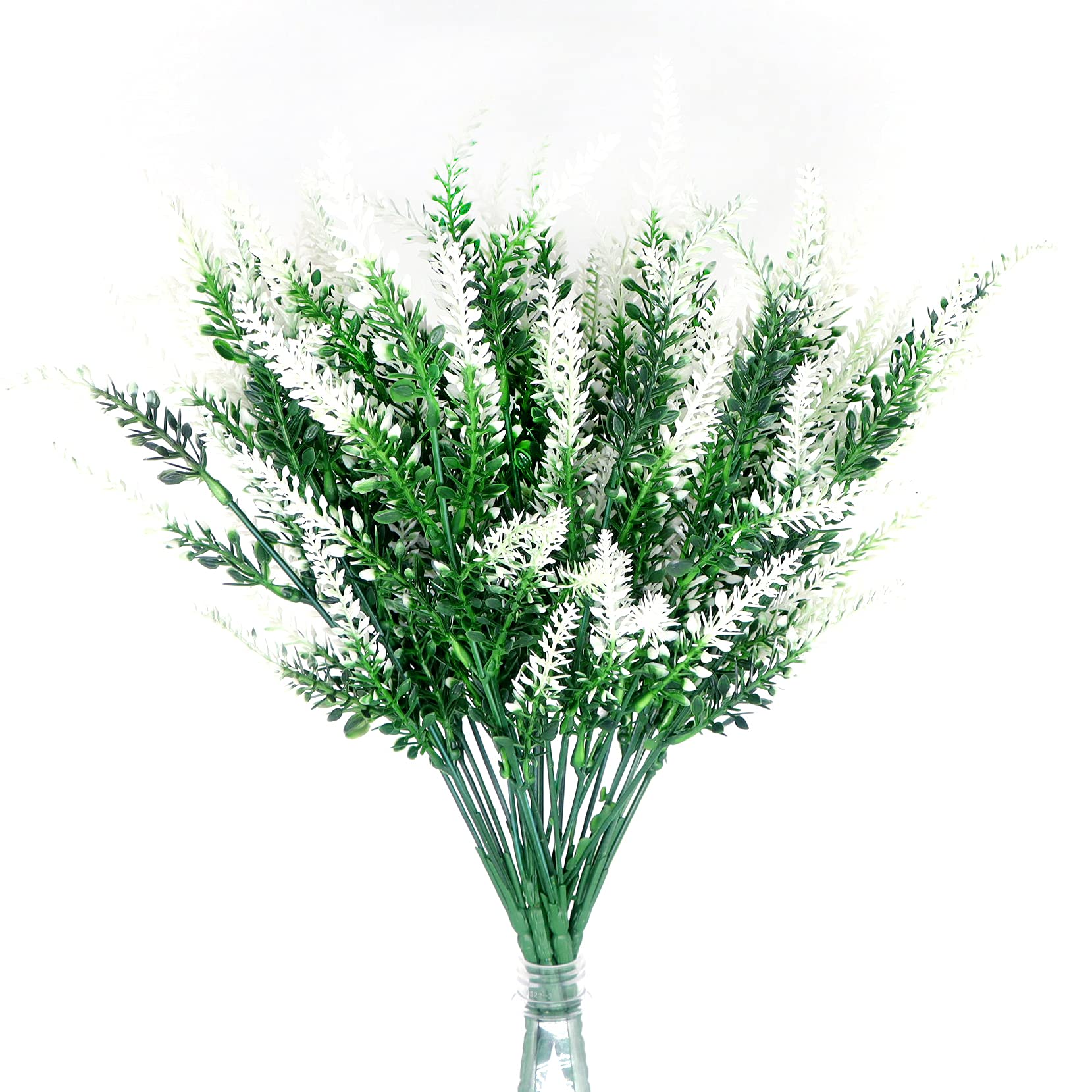 Artificial Fake Flowers, Outdoor Uv Resistant Plant Flocking Plastic Lavender Wedding Bouquets, for Family Kitchens Offices Garden Terraces Table Decorations Christmas Decorations 4 Pack (White)