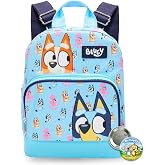 Bluey Mini Backpack - 10" Deluxe Canvas Bluey Backpack with Front Pocket and Button Bundle | Adjusts to Fit Women, Teens, Kids