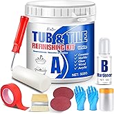 Tub and Tile Refinishing Kit - 17oz Semi-Gloss White Tile Paint with Tools for Bathtub Sink Countertop for Bathroom Kitchen, Bathtub Paint for Ceramic, Porcelain Fiberglass, Low Odor, 25-30 sq.ft