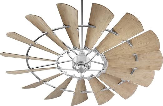 Quorum 197215 9 Windmill Ceiling Fan In Galvanized With Ul Damp Weathered Oak Aluminum Blades