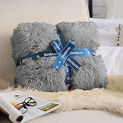 Bedsure Light Grey Fuzzy Faux Fur Blanket