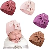 Cuffbow 4 Pcs Preemie Hats Bow Cap Warm Hospital Premature Baby Cotton Beanie for Premature Boy Girl Newborn 3-7 Lbs Infant