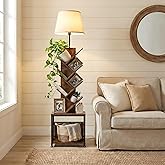 Zexvida 6 Tier Bookcase Cabinet with Oval Lampshade, Standing Storage Shelf with Doors and Lights for Living Room, Bedroom, S