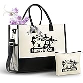 InnoBeta Quilting Gifts for Women, Sewing Gifts for Quilters, Canvas Tote Bag with Top Zipper Closure and Shoulder Strap for Quilting Lovers on Mother's Day, Birthday, Christmas - Happiness