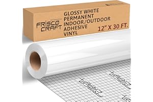 Frisco Craft Glossy White Permanent Vinyl - White Vinyl Roll - Permanent Outdoor, Water & Weather-Resistant with Siliconized Backing - Adhesive, Glossy (12" x 30ft)