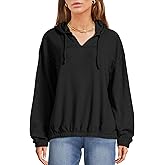 Vivitulip Women’s Long Sleeve V Neck Drawstring Hoodies Casual Loose Fit Sweatshirt Tops