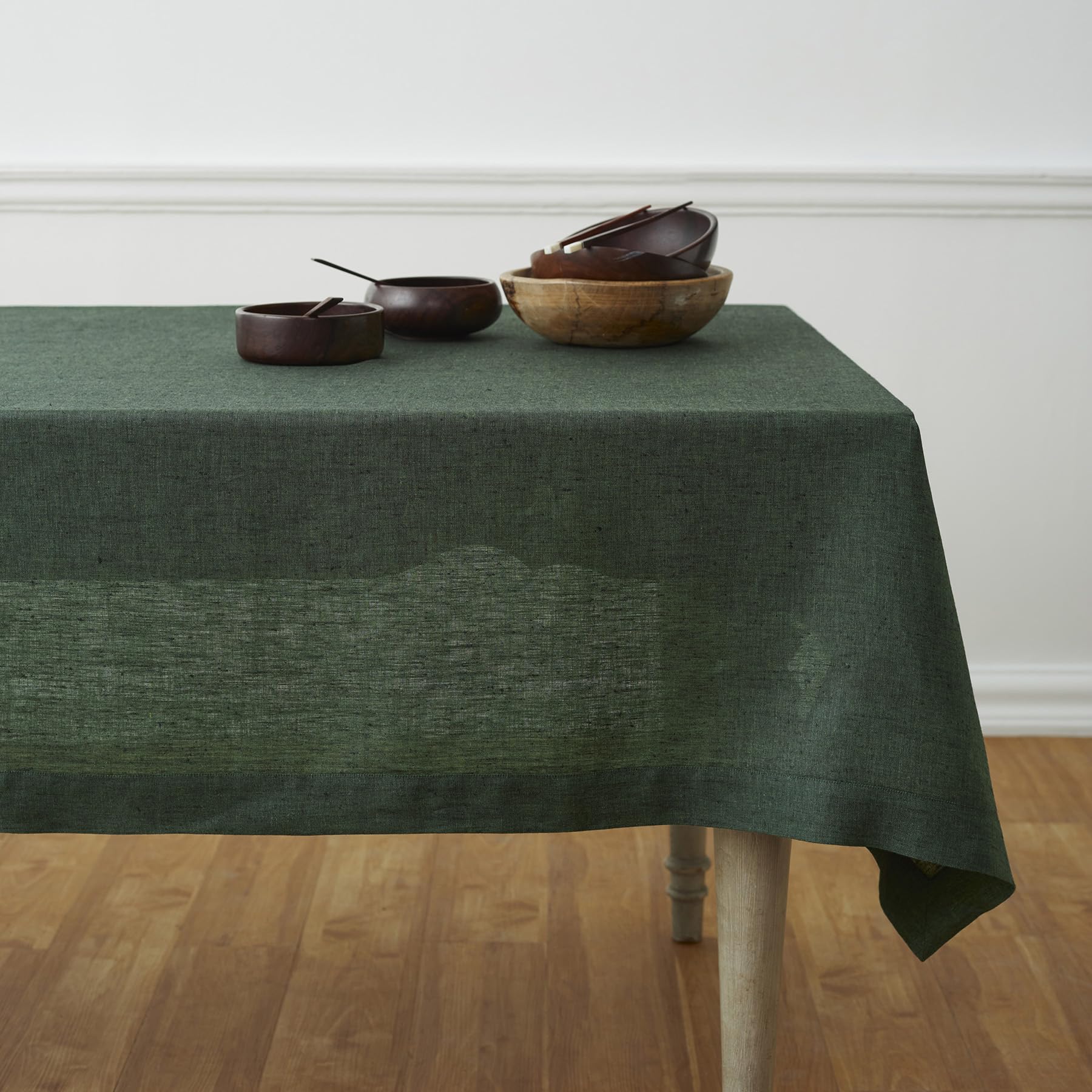 Photo 1 of Solino Home Linen Tablecloth 60 x 132 Inch - 100% Pure Linen Forest Green Table Cloth for Rectangular Tables - Athena, Machine Washable Cloth Tablecloth for Easter, St Patricks Day