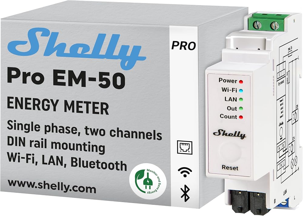 Shelly Pro EM 50A 2-Channel Energy Meter LAN Wi-Fi DIN-Rail 50A Power