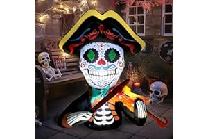 WBHome 4 Ft Halloween Inflatable Outdoor Pirate Violin Decorations, Day of The Dead Blow Up Yard Decor with Built-in LED Light (Plug in) for Lawn Home Dia de Los Muertos Party Indoor Outdoor