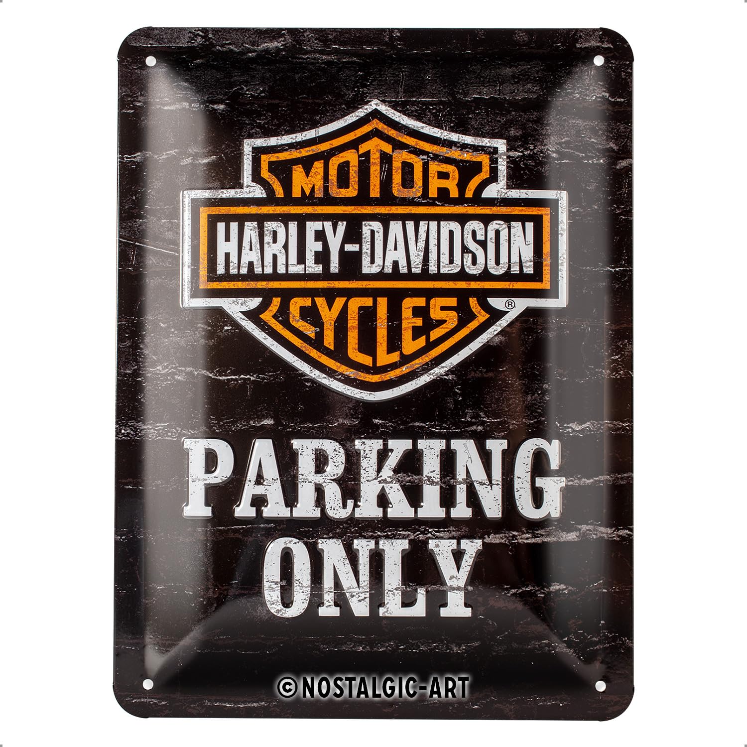 Nostalgic-Art Retro Tin Sign – Harley-Davidson Parking Only – Gift idea for motorcycle fans, Metal Plaque, Vintage design for decoration, 15 x 20 cm