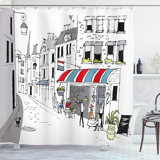 Amazon Com Ambesonne Paris Decor Shower Curtain By Drawing Of A
