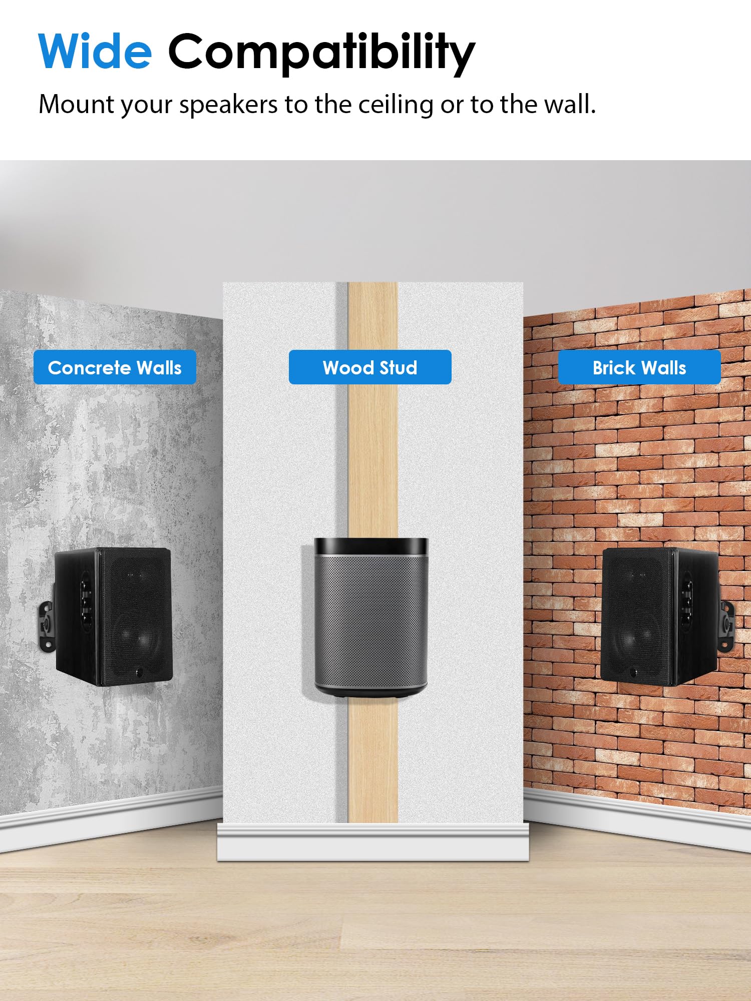 Speaker Wall Mounts, 2 Packs Universal Mounting Bracket for Small Bookshelf Speakers, Vertical 120°, Horizontal 180°Adjustment, Compatible with Bose, JBL, KEF,Sony & Others, Hold up to 32 lbs