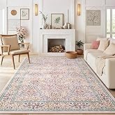 Lahome Floral Washable Area Rugs 5x7, Soft Pink Rugs for Living Room Bedroom, Boho Non Slip Low Pile Forest Stain Resistance Large Throw Carpet for Farmhouse Dining Room Office, Pink