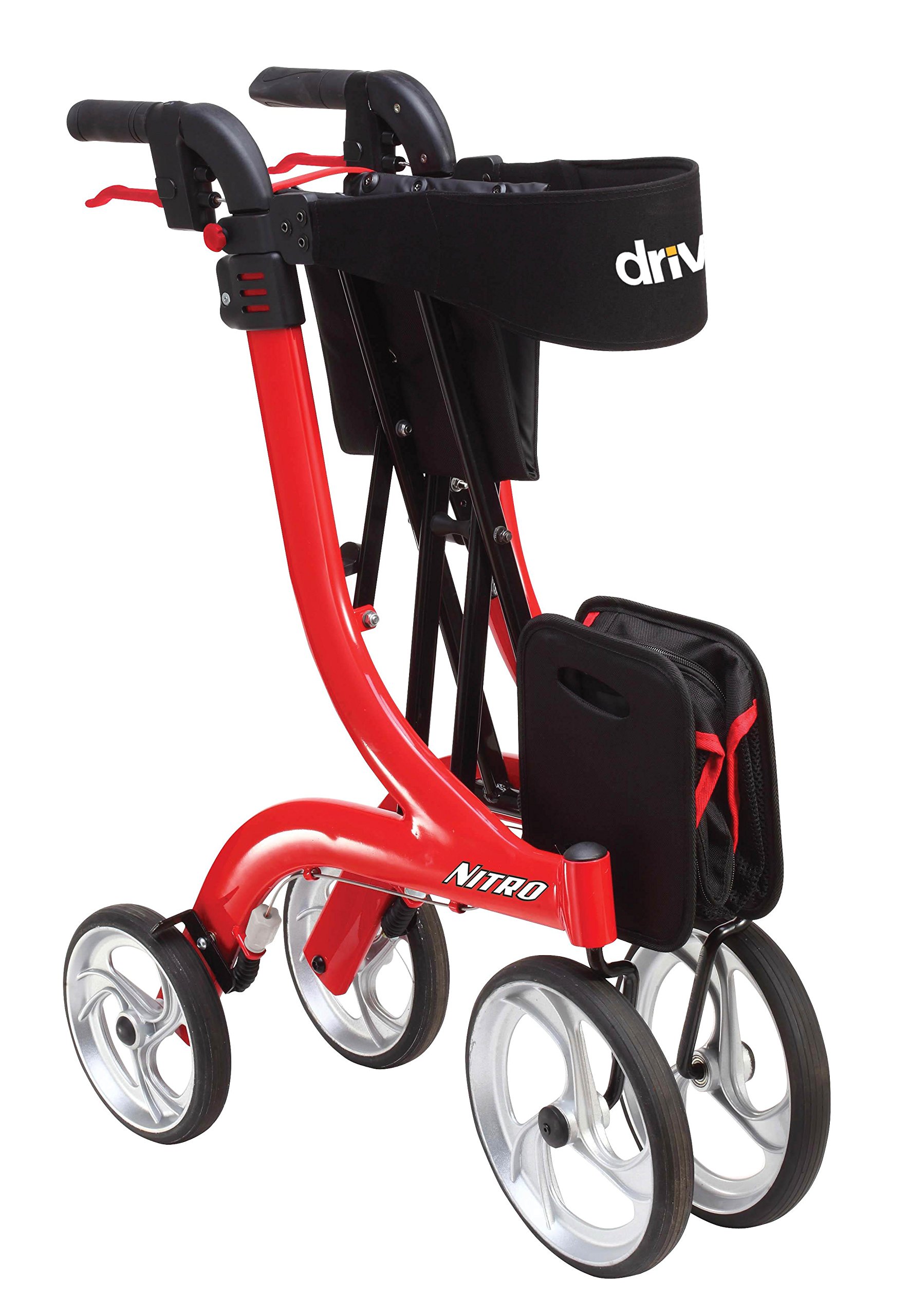Drive Medical RTL10266 Nitro Euro-Style 4-Wheel Rollator Walker With Seat, Red