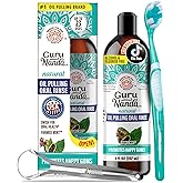 GuruNanda CocoMint Oil Pulling Mouthwash for Complete Oral Hygiene, 7 Essential Oils & Vitamins for Happy Teeth & Gums & Fresh Breath , Alcohol-Free, 8 oz