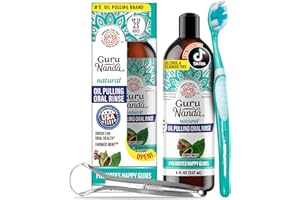 GuruNanda CocoMint Oil Pulling Mouthwash for Complete Oral Hygiene, 7 Essential Oils & Vitamins for Happy Teeth & Gums & Fresh Breath , Alcohol-Free, 8 oz