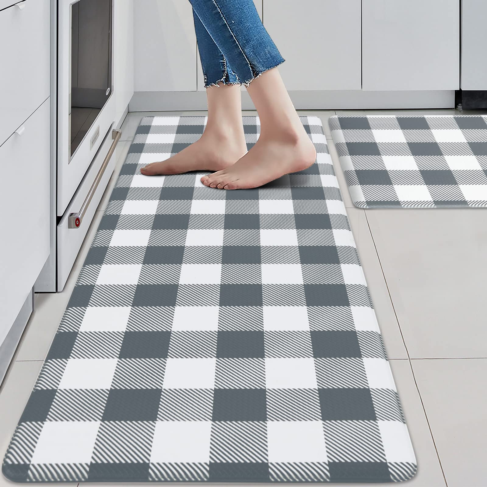 MAYHMYO Kitchen Mat 2 PCS Grey and White Kitchen