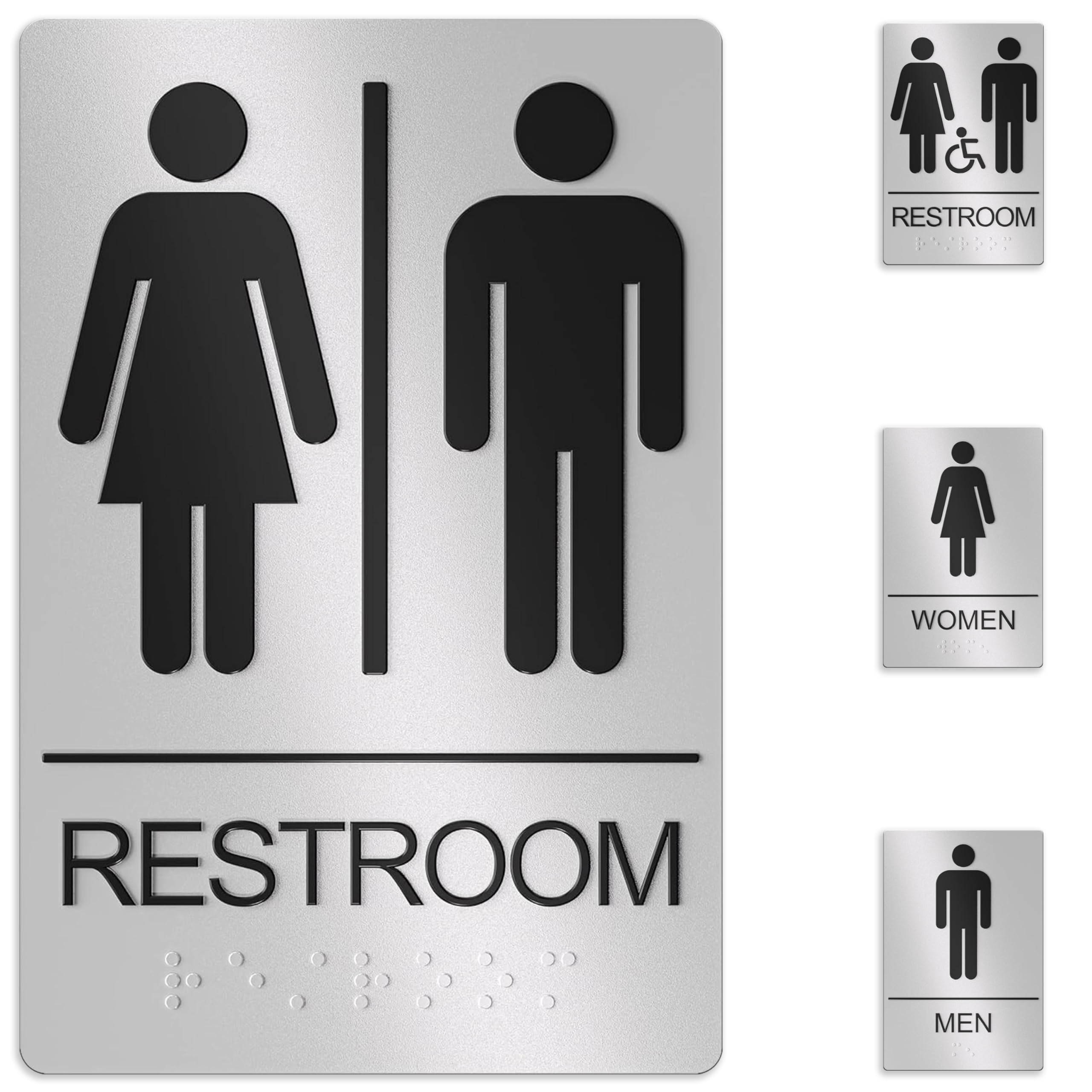 Photo 1 of Unisex Bathroom Signs, Restroom Sign For Business - For Men and Women - 9" by 6" - ADA Compliant with Braille - Strong Double-Sided Adhesives Included - Apply to Office, Home, Public Door/Wall