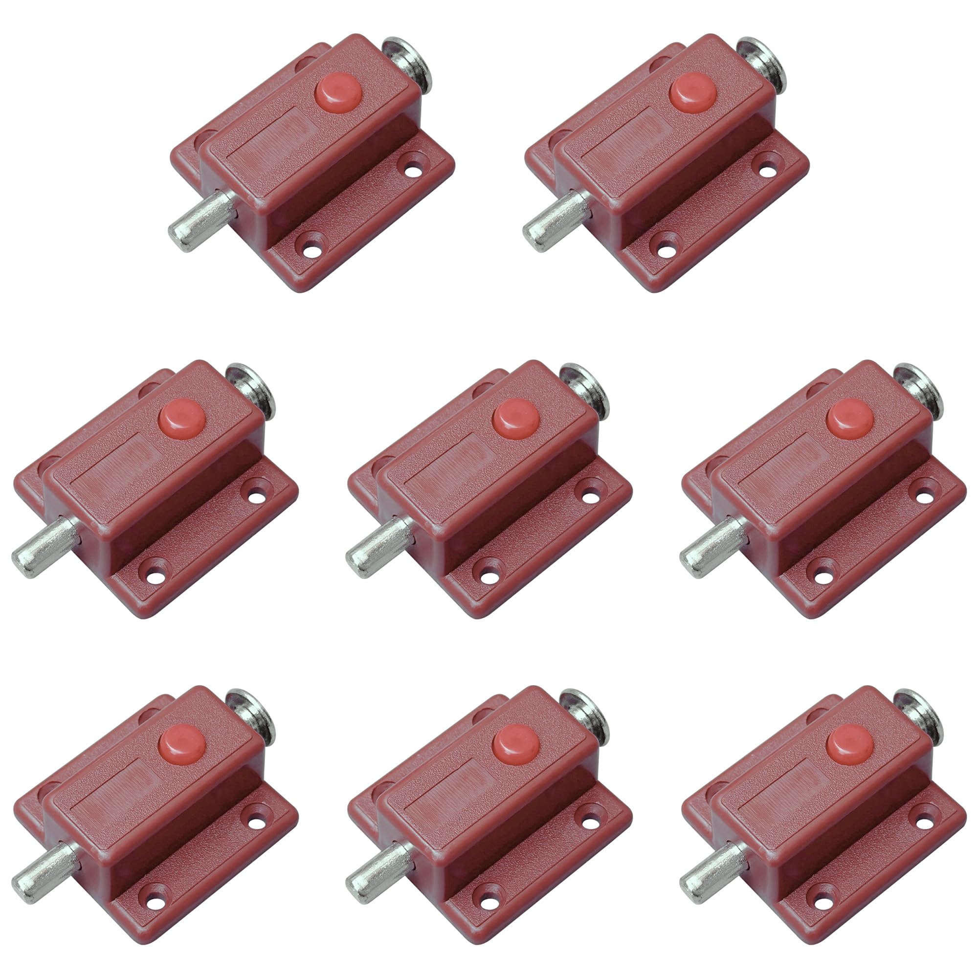 8 PCS Plastic Spring Loaded Automatic Door Latches with Push Button (Brown)