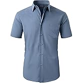 FAHIZO Men's Short Sleeve Dress Shirt Regular Fit Soild Casual Business Stretch Button Down Shirts with Pocket