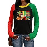 LAZYCHILD Black History Shirts for Women: Black History Month Shirt African American Black Cluture Long Sleeve Tops