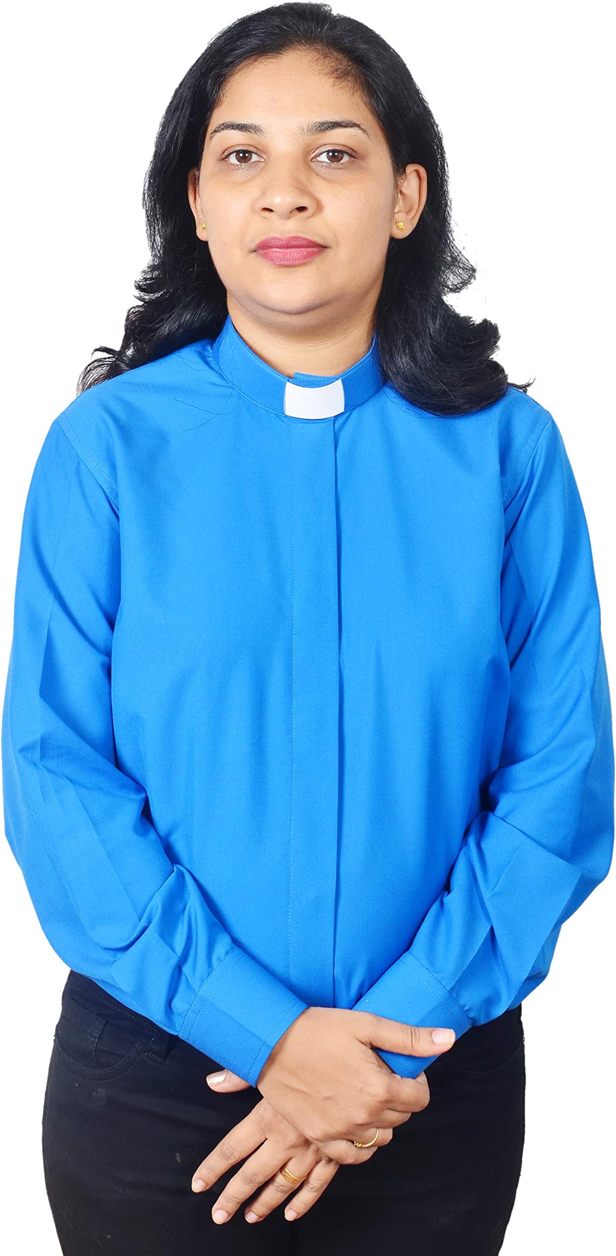 ScorpionEXO Women Ladies Clergy Clerical Long Sleeves Shirts (Royal Blue, M-14)