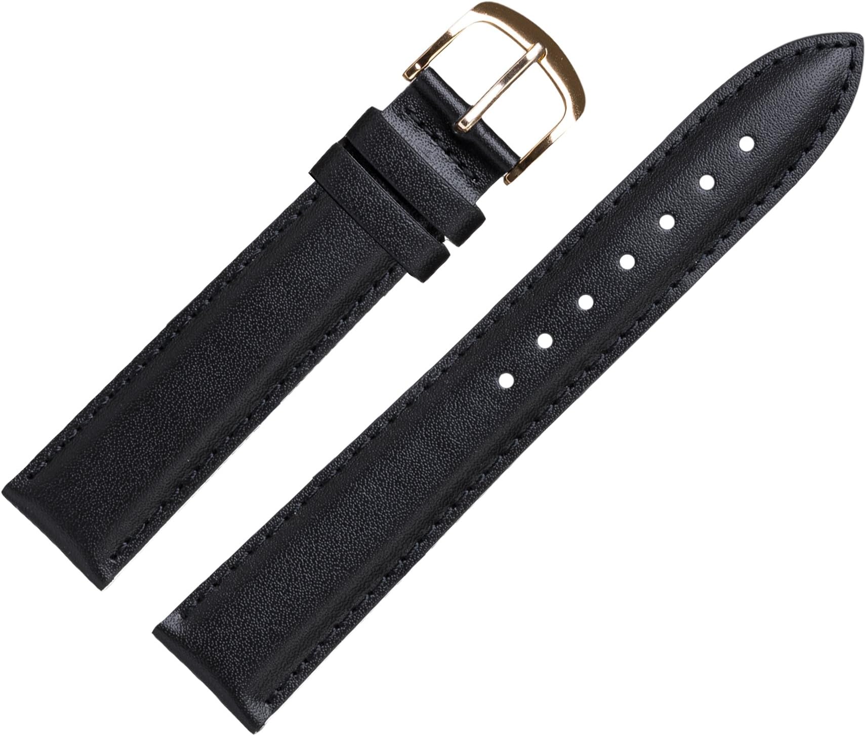 MARBURGER Leather Watch Strap 18 mm Black/Cowhide/Includes Accessories/Replacement Strap, Clasp Gold – 2491810000220
